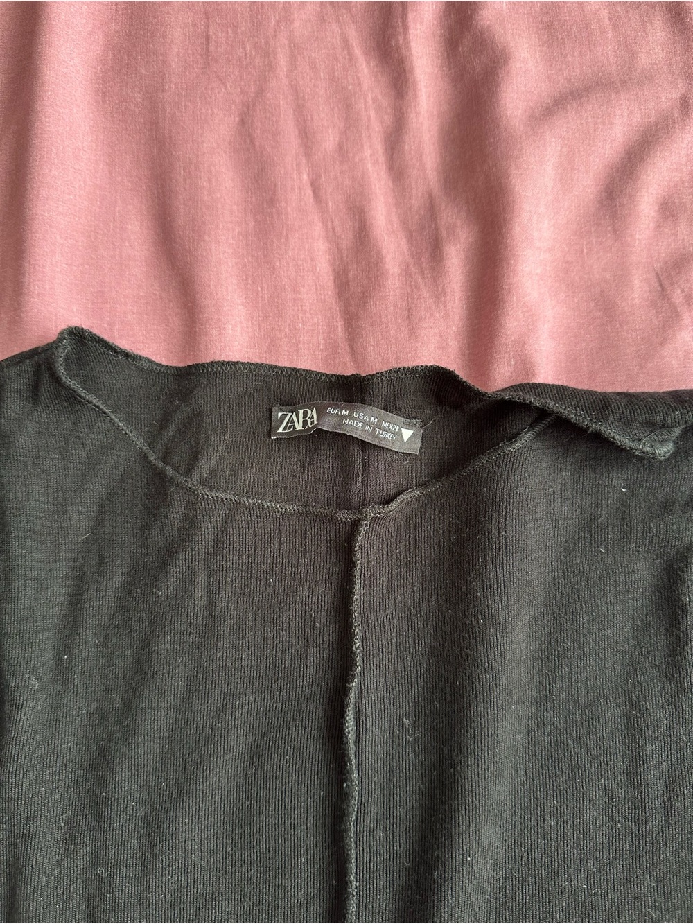 Zara Black Ribbed Knit Crewneck Top with Front Seam